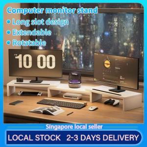 Dual Monitor Stand Riser Desktop Organizer Adjustable Length & Swivel Angle Desk Stand W/Slot for Laptop Printer Home Office