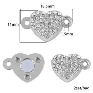 2 Bộ Móc Cài Nam Châm Mạnh Bằng Kim Cương Giả Hình Trái Tim Đầu Nối Kẹp Đầu Vòng Cổ Để Tự Làm Vòng Tay Vòng Cổ Trang Sức