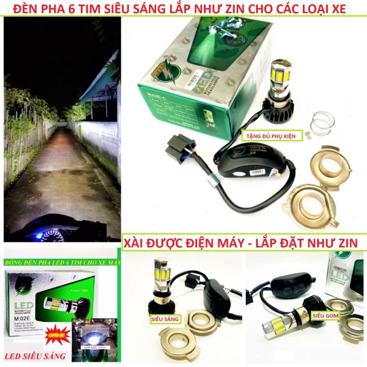 ĐÈN PHA XE MÁY LED SIÊU SÁNG APX 6 TIM SIÊU SÁNG MẪU MỚI, ĐÈN LED SIÊU SÁNG XE MÁY Ô TÔ LẮP NHƯ ZIN