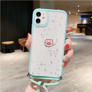 Glitter i Phon e case 12 Pro / 12 Pro max เคสไอโฟ น เคสใส+เชือก สายคล้องคอ เคสสะพายข้าง กันกระแทก ซิลิโคน พาสเทล
