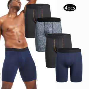 4pcs Long Mens Underpants Sports Leggings Boxer Shorts Mens Polyester Underwear Man Quick-Drying Boxer for Men Bottom Shorts2026
