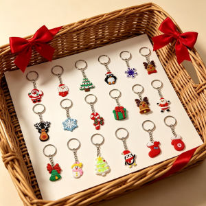 10Pcs Cute Christmas Cartoon Keychain Set Santa Snowman Reindeer Wreath Bell Charms Bag Pendant Holiday Xmas Gift Party Decoration