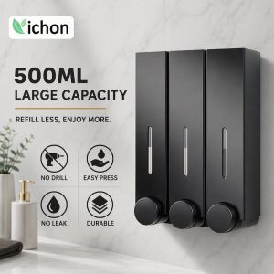 Wall Mounted No Drill Soap Dispenser 500ml Abs Single Double Triple For Bathroom Hotel Shampoo