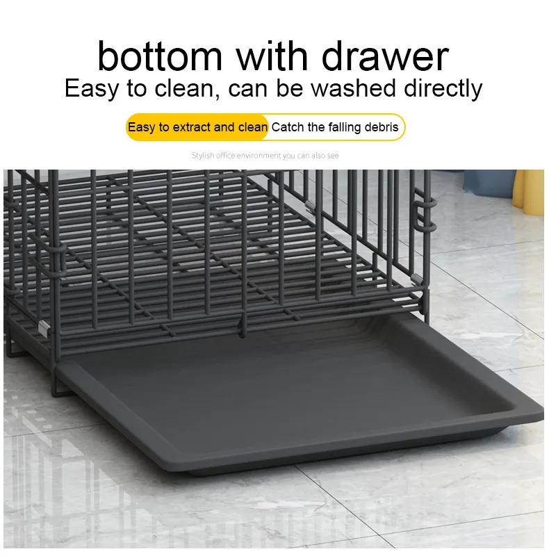 S M L Dog Cage with Poop Tray Heavy Duty Pet Collapsible Cage