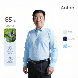 Áo Sơ Mi Nam Công Sở Trung Niên Anton Somianton Dài Tay Xanh Than Trơn Vải Cotton Vạt Bầu - ZA13