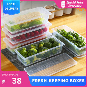 Japanese Rectangular Fresh-keeping Box with Drain Rack Food Sealed Storage Box Refrigerator Vegetable Fruit Meat and Egg Storage Edible PP Plastic Material Prevents Moldy Ingredients Kitchen Organizer Storage