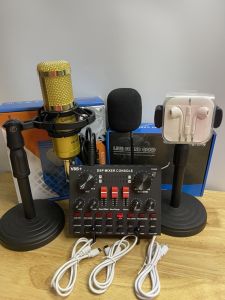Bộ thu âm live stream Soundcard V8s+ và mic BM900+ giá đỡ điện thoại + giá mic+ tai nghe