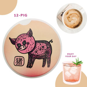 Cute Animal Zodiac made of Diatomite - Round Coasters for Car or Dining - Fast Absorption Non Slip Base High Heat Resistant