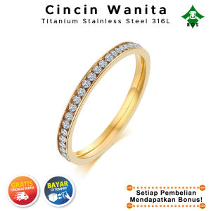 [Bayar Di Tempat] BOS Cincin Wanita Titanium Emas Gold Anti Karat Berlian Korea Remaja Simple
