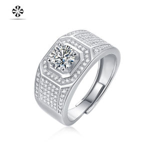 [Fashion Ring] Trumium✨Geometric Diamond Ring S925 Sterling Silver Mens Ring Domineering Personality Fashion Full Inlay Design Engagement Ring Opening Adjustable Non-fading Ribbon Certificate