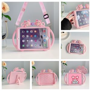 เด็กน่ารักแมวสีชมพูสำหรับ Huawei MatePad T10S, T10MatePad Pro 10.8, MatePad 10.4, 11.0, MediaPad T5 10.1, MediaPad M5 Lite 10.1, MediaPad M6 10.8, 8.4 ฝาครอบกันกระแทกขาตั้ง