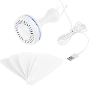 JDEX Portable Ceiling Canopy Hanging Fan 6 Leaves USB Powered with Remote Control Timing 4 Speed USB Hanging Fan