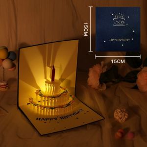 MYTHIS LED Light 3D Birthday Cake Cards Music Function Paper Birthday Party Gift Message Card Gifts Birthday Cake Card for Boyfriend Girlfriend Friends