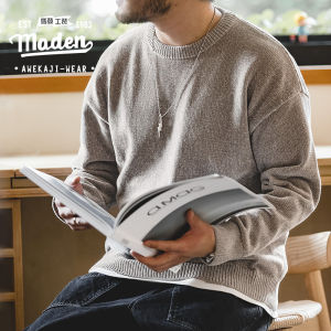 MADEN brand Tooling Style Men 2024 Autumn New Dad Gentleman American Casual Chenille Crew Neck Sweater Warm Lazy Basic Simple Men Bottoming Knit Sweater