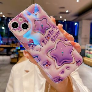 【ใหม่】พลอยเทียมบลูเรย์เคสโทรศัพท์ IMD รูปดาวสีชมพูและสีม่วงสำหรับ iPhone 7 8 X XS XR 11 12 13 14 15