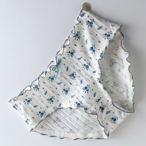 กางเกงชั้นในผ้าฝ้ายบริสุทธิ์สำหรับหญิงสาวลายดอกไม้สดใสผ้าฝ้ายต้านเชื้อแบคทีเรียผ้าฝ้ายบริสุทธิ์แต่งระบายแนวกางเกงใส่สบาย