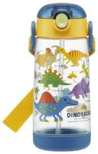 Skater Dinosaur Picture 480ml Clear Bottle with Straw for Kids Japan Water Bottle