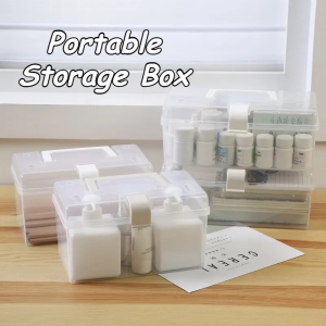 Clear Plastic Storage Box With Handle Stackable Organizer For Cosmetics Stationery And First Aid