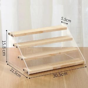 Acrylic Display Shelf Wooden Base Multi Tier Organizer Clear Storage Rack Dustproof Countertop Makeup Perfume Jewelry