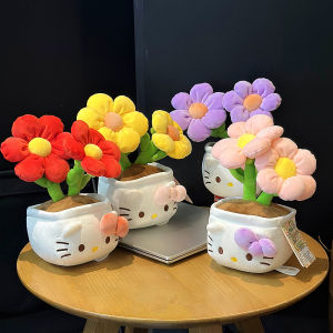 Sanrio Hello Kitty Plushie Stuffed Hello Kitty Potted Plant Doll Bouquet Toy Flower Kitty KT Cat Plush Toy Child Xmas Gift