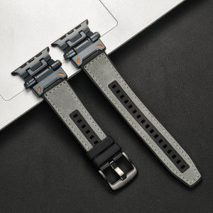 GEEKTHINK Luxury Silicone+Leather Strap for Apple Watch Band Ultra 2/Ultra 49mm 45mm 44mm 42mm Strap for IWatch Series 9 8 7 SE2/SE 6 5 4 3