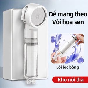 Vòi Hoa Sen Tăng Áp Cầm Tay Dành Cho Du Lịch Khách Sạn - Lõi Lọc Bông PP Khử Impurities & Clo / 3 Chế Độ Điều Chỉnh Nước Mát-Xa Xung Lực - Lắp Đặt Nhanh Trong 1 Giây Chuẩn Ren G1/2 / Giải Pháp Cho Nguồn Nước Yếu & Bẩn Khi Đi Xa
