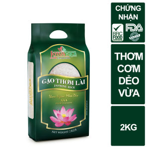 Gạo Thơm Lài thơm ngon dẻo vừa Lotus Rice 2kg - Chuẩn xuất khẩu - Đạt nhiều chứng nhận an toàn thực phẩm