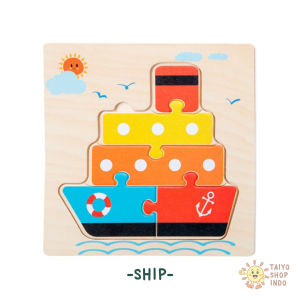 TAIYO Mainan Anak Puzzle Kayu 15cm Shape Mix Color Animal Transport Edukasi Wooden Jigsaw