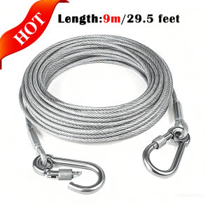 Heavy Duty Steel Rope Dog Leash 3M 6M 9M Anti-Bite Pet Cable Lead with Stainless Steel Hooks