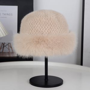 GAOSU Warm Fluffy Fur Hat Brimless Korean Style Plush Bucket Hat Simple Faux Fur Winter Hat Women