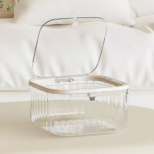 Mini Press Type Transparent Trash Can with Click Lid for Desktop Office Organizer Storage Box