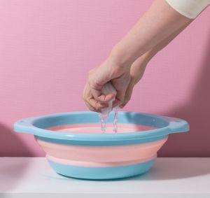 กะละมังพับได้ สีพาสเทล/ทูโทน กะละมังซักผ้า จัดเก็บง่ายพกพาสะดวก กะละมังซิลิโคนอเนกประสงค์ HH0011