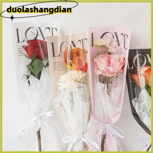 [Duola] 20pcs LOVE Transparent Rose Packaging Bags Flower Bouquet Plastic Bag Bouquet Single Wrapping Paper One Straight Bag Flower Packaging