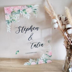 [SG] Personalised Customised Floral Acrylic Wedding Welcome Sign UV Print Reception Sign Wedding Entrance Decor