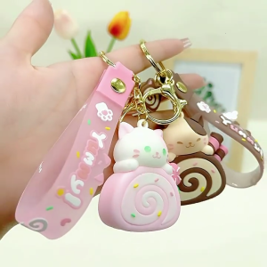 Anime Key Chain Fun Key Accessory Fun Cake Roll Bag Pendant Keychain Ornament Eye Catching Cat Keyrings for Handbag Bag