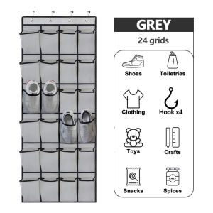 Wall Hanging Shoe Organizer Rack 24 Large Mesh Pockets Over The Door Cabinet Closet Sundries Shoe Storage Bag with Hooks
