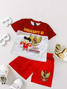 Setelan Anak Dirgahayu RI 17 Agustus - Kaos dan Celana Tema Kemerdekaan Indonesia Usia 1-10 Tahun