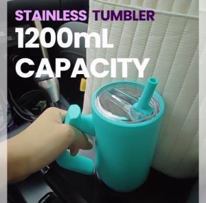 (GM) NEW 1200ml Rotating Handle water tumbler with strawtumbler easy carry walking office home sports gym