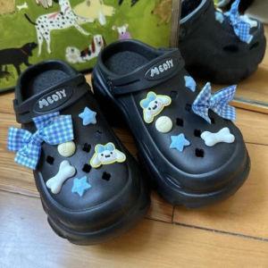 Beach Slippers for Women Cartoon 4CM High Heels Flat Sandals for Women Outdoor Cartoon Hole Shoes