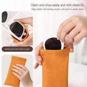 Squeeze Closure Glasses Holder Foldable Soft Lining Leather Sunglasses Pouches for Sunglasses Eyewear Protecting