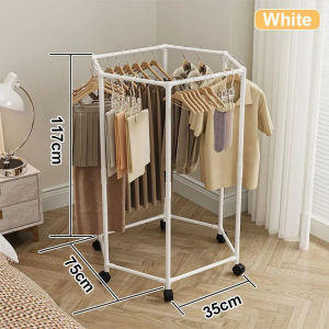 Sampayan Coat Rack 2 Tiers Rotating Hexagonal Clothes Drying Rack With Wheels Hex Foldable Space-Saving Clothesline For Home Sturdy Metal Balcony Living Room