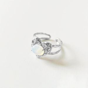 Moonstone Cincin Wanita Perhiasan Aksesori Zircon Korea Cincin Batu Mata Kucing Adjustable