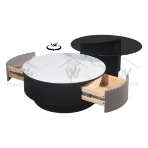 WFURNITURE Luxury Sintered Stone Coffee Table Tempered Glass Marble Pattern Table With Drawer Side Table Meja Kopi