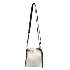 Drawstring Crossbody Bag with Contrast Straps Adjustable Thin Strap Compact Phone Carryall