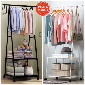 CHOCOBERRY7 TRIANGLE STAND HANGER GANTUNGAN PAKAIAN GANTUNGAN BAJU TIANG BERDIRI DENGAN 4 RODA RAK