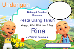 Paket Undangan 50pcs Ulang Tahun Anak Termurah Karakter Upin Ipin Cetak Satu Sisi Free Plastik
