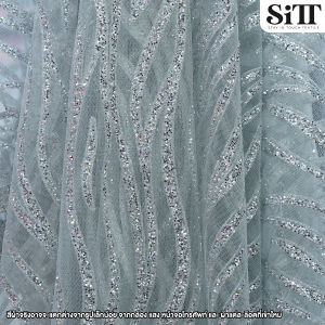 ผ้าลูกไม้กากเพชร [ลายคลื่น] ผ้าสไบกากเพชร  ผ้ากากเพชร ผ้าลายกากเพชร ผ้าลูกไม้ ผ้าห่มพระ ผ้าชุดไทย ผ้าสไบ ผ้าเมตร ผ้าหลา