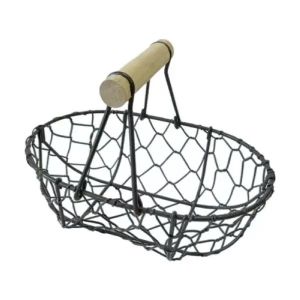 Iron Wire Bread Basket Wooden Handle Metal Retro Basket Metal Detachable Wire Egg Basket