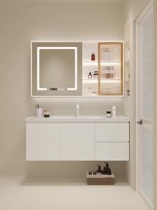 Solid Wood Bathroom Cabinet Hanging Type Bathroom Mirror Cabinet Light Luxury Mirror Cabinet Combination Type Toilet Cabinet