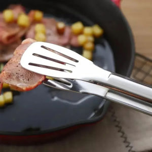 Dụng cụ gắp thịt 9 in kẹp gắp thịt gắp đồ ăn gấp đá thép không gỉ kẹp gắp thức ăn dẹt inox có lỗ thoát nước dụng cụ gắp BBQ đồ nướng đồ gắp đá